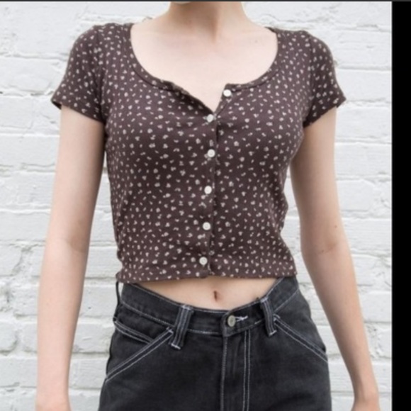 Brandy Melville Tops - brandy melville brown floral print zelly button down crop top
